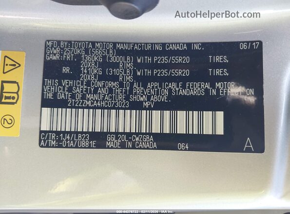 2T2ZZMCA4HC073023 2017 LEXUS RX 350 Silver 