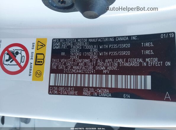2T2ZZMCA4KC132241 2019 LEXUS RX 350 White Widok komory silnika