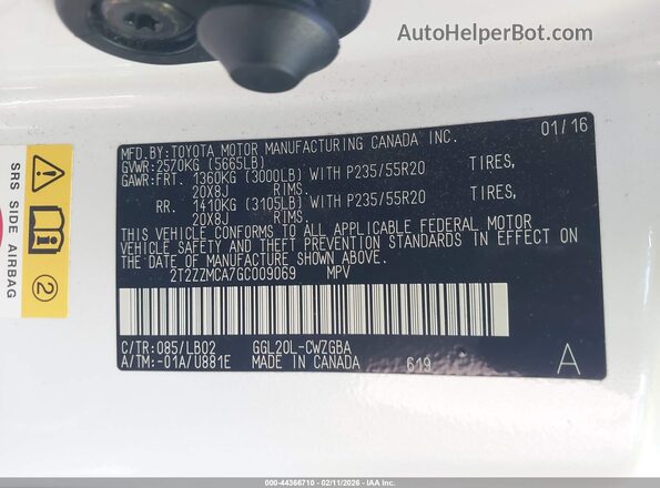 2T2ZZMCA7GC009069 2016 LEXUS RX 350 White Vista del compartimento del motor