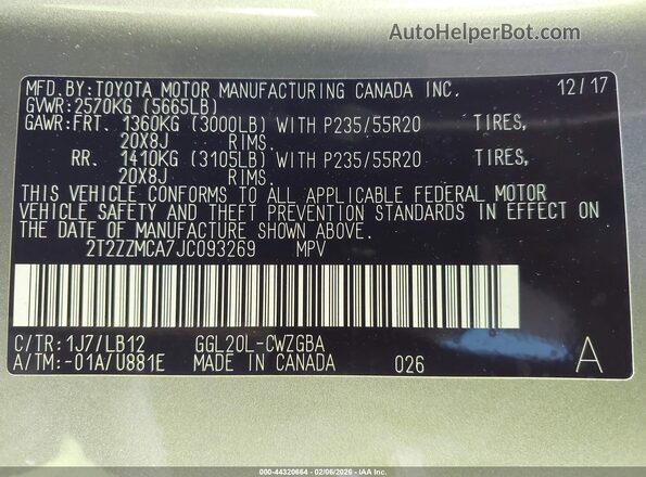 2T2ZZMCA7JC093269 2018 LEXUS RX 350 Gray 