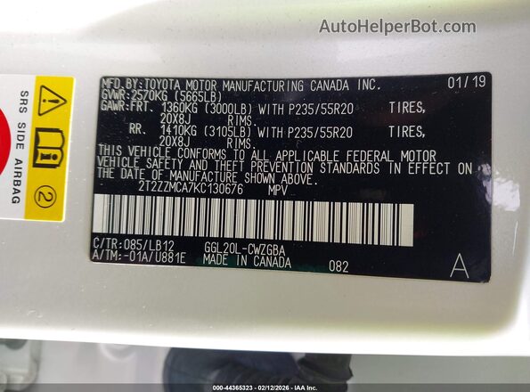 2T2ZZMCA7KC130676 2019 LEXUS RX 350 White Շարժիչի բաժամունքի տեսք