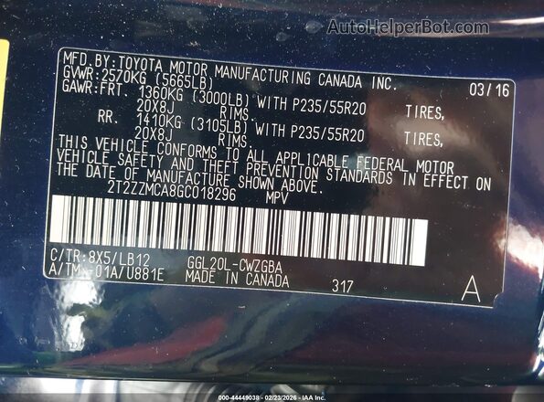 2T2ZZMCA8GC018296 2016 LEXUS RX 350 Blue Engine compartment view