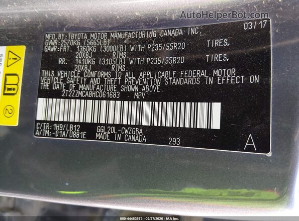 2T2ZZMCA8HC061683 2017 LEXUS RX 350 Gray Widok komory silnika