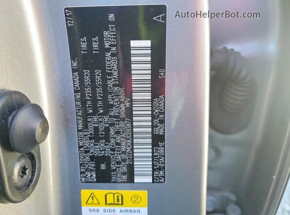 2T2ZZMCA8JC093877 2018 LEXUS RX Gray VIN կոդի պիտակի տեսք
