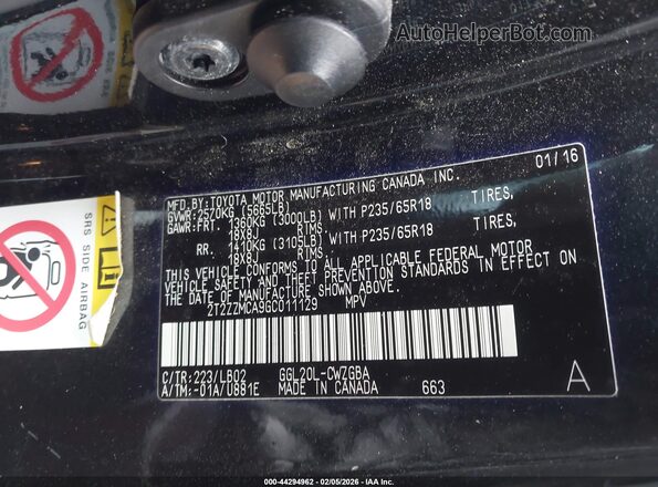 2T2ZZMCA9GC011129 2016 LEXUS RX 350 Черный Вид подкапотного пространства