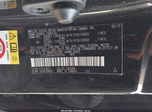 2T2ZZMCAXHC059529 2017 LEXUS RX 350 Black Շարժիչի բաժամունքի տեսք