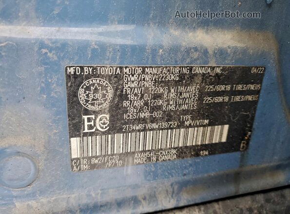 2T34WRFV6NW139723 2022 TOYOTA RAV4 Blue Widok naklejki z numerem VIN