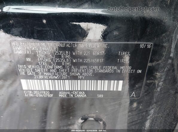 2T3BFREV6HW553971 2017 TOYOTA LE Black Widok komory silnika