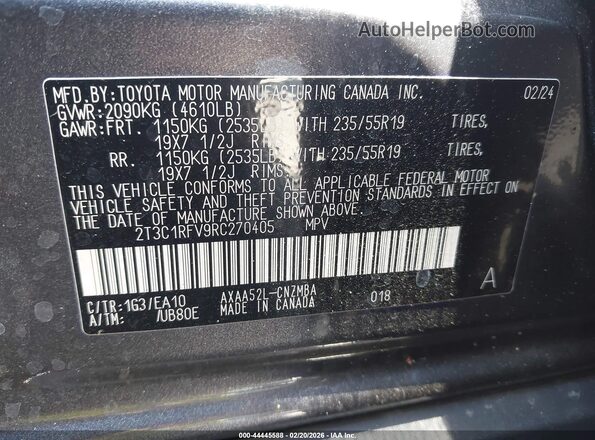 2T3C1RFV9RC270405 2024 TOYOTA LE Gray ძრავის განყოფილების ხედი