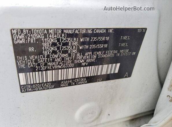 2T3DFREV8HW563300 2017 TOYOTA LIMITED White Engine compartment view