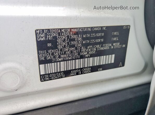2T3DWRFVXKW010170 2019 TOYOTA LIMITED Белый 