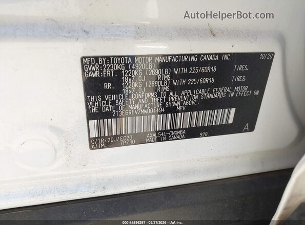 2T3E6RFV7MW004494 2021 TOYOTA RAV4 HYBRID White Engine compartment view