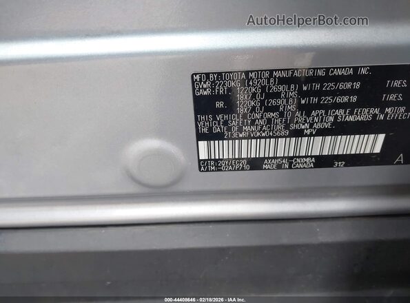2T3EWRFV0KW045689 2019 TOYOTA RAV4 HYBRID Silver ძრავის განყოფილების ხედი