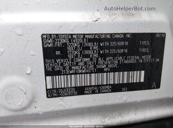 2T3EWRFV9KW040751 2019 TOYOTA RAV4 HYBRID Белый Вид подкапотного пространства