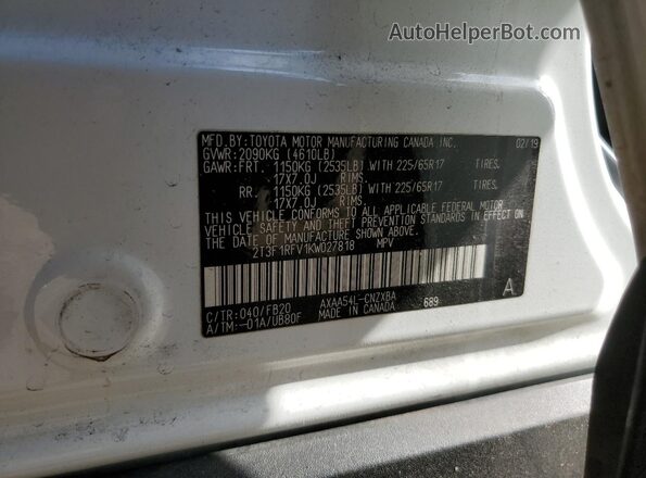 2T3F1RFV1KW027818 2019 TOYOTA LE White 