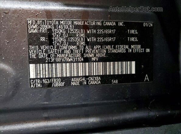 2T3F1RFV7RW431104 2024 TOYOTA LE Charcoal Սալոնի 360 աստիճան տեսք