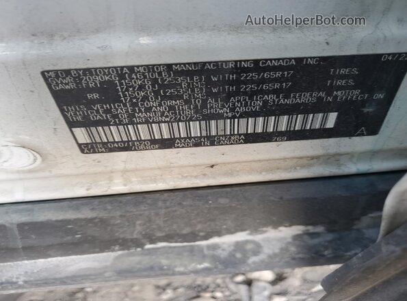 2T3F1RFV8NW270725 2022 TOYOTA LE Белый Вид наклейки с VIN-кодом