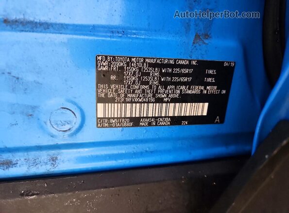 2T3F1RFVXKW048196 2019 TOYOTA LE Синий 