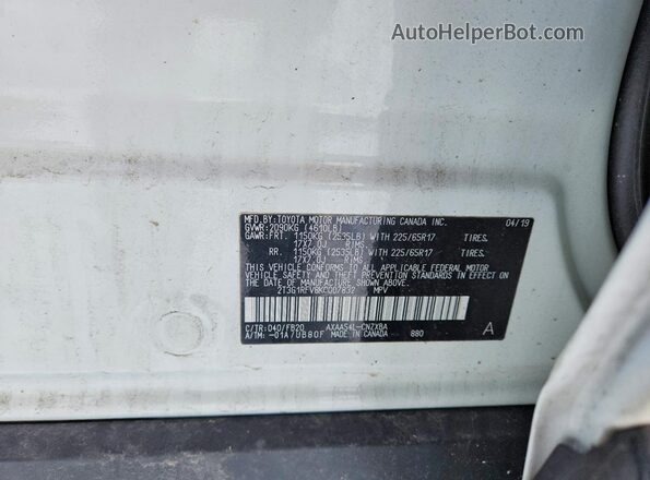2T3G1RFV8KC007832 2019 TOYOTA LE White 