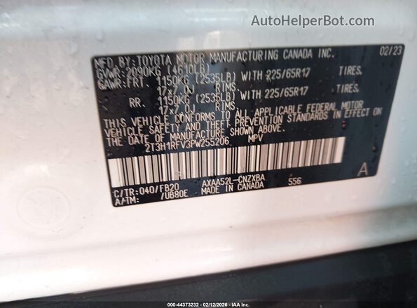 2T3H1RFV3PW255206 2023 TOYOTA LE Белый Вид подкапотного пространства