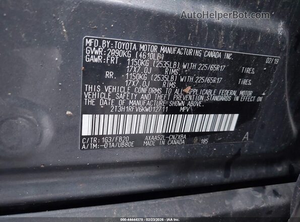 2T3H1RFV6KW012711 2019 TOYOTA LE Gray 