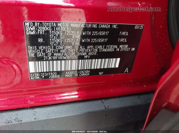 2T3K1RFV8SW387005 2025 TOYOTA LE Red Вид підкапотного простору