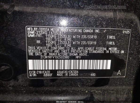 2T3N1RFV1SC502980 2025 TOYOTA LIMITED Black Вид підкапотного простору