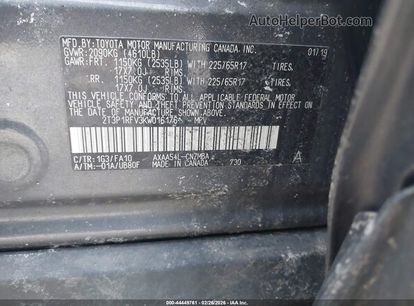 2T3P1RFV3KW016176 2019 TOYOTA LE Silver Widok komory silnika