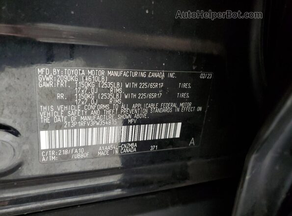 2T3P1RFV3PW354815 2023 TOYOTA LE Black VIN sticker view