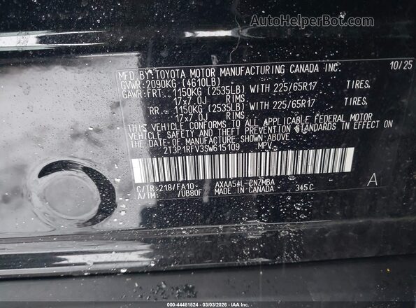 2T3P1RFV3SW615109 2025 TOYOTA LE Black Вид підкапотного простору