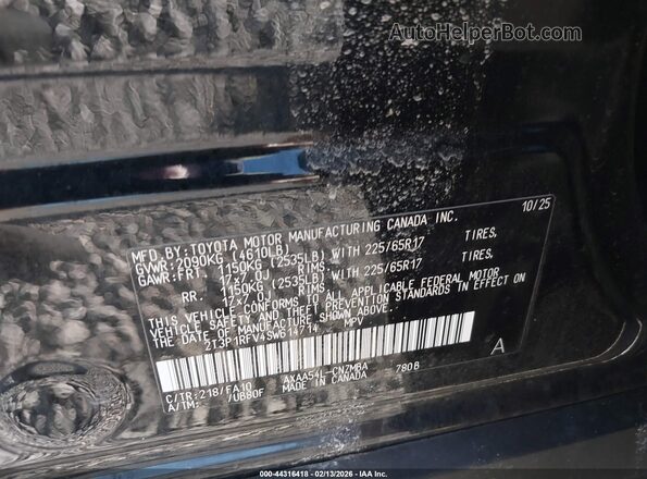 2T3P1RFV4SW614714 2025 TOYOTA LE Black Շարժիչի բաժամունքի տեսք