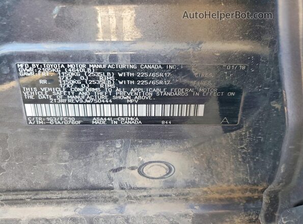 2T3RFREV9JW750444 2018 TOYOTA RAV4 Charcoal Vista de la etiqueta del VIN
