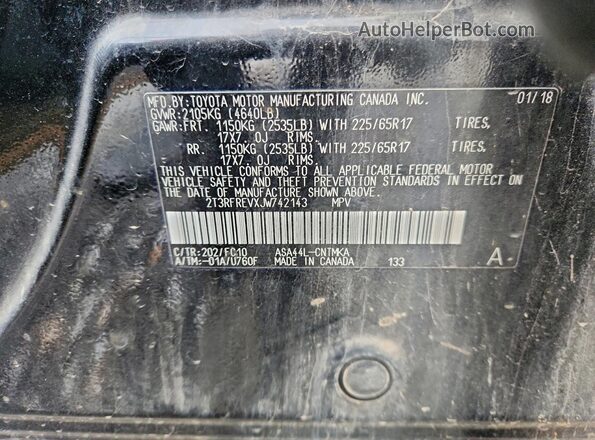 2T3RFREVXJW742143 2018 TOYOTA RAV4 Black Vista de la etiqueta del VIN
