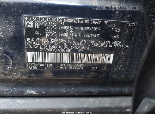 2T3RWRFV3RW195386 2024 TOYOTA LE Dark Blue Շարժիչի բաժամունքի տեսք