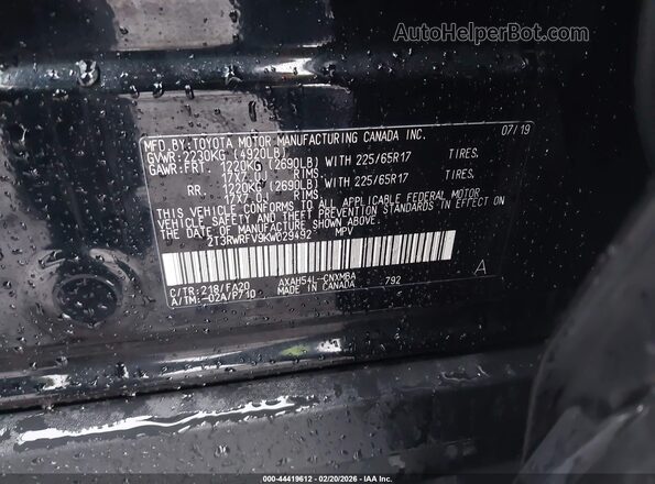 2T3RWRFV9KW029492 2019 TOYOTA LE Black Շարժիչի բաժամունքի տեսք