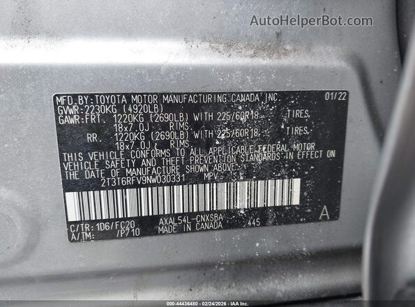 2T3T6RFV9NW030331 2022 TOYOTA RAV4 HYBRID Silver ძრავის განყოფილების ხედი