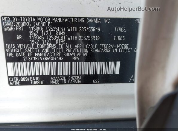 2T3Y1RFVXRW304193 2024 TOYOTA LIMITED White Вид підкапотного простору