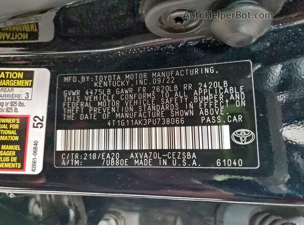 4T1G11AK3PU738066 2023 TOYOTA CAMRY Black 