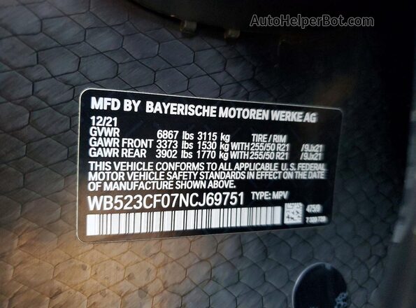 WB523CF07NCJ69751 2022 BMW IX Black Vista interior de 360 grados