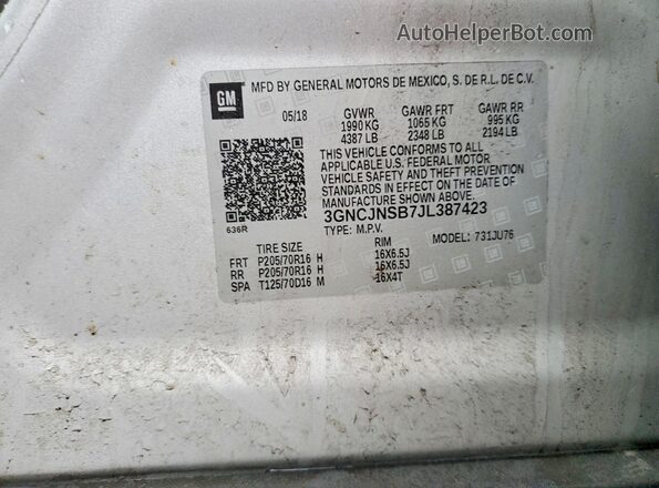 3GNCJNSB7JL387423 2018 CHEVROLET TRAX Silver 