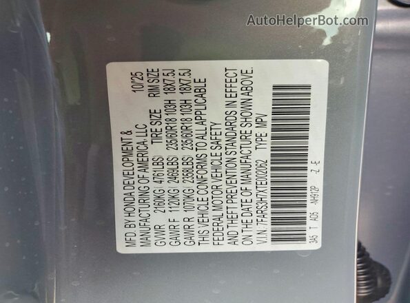 7FARS3H7XTE002062 2026 HONDA CR-V Gray Vista interior de 360 grados