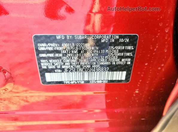 JF2SLDNC0SH498832 2025 SUBARU FORESTER Red Սալոնի 360 աստիճան տեսք