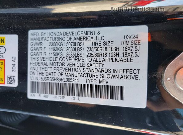 5J6RS5H89RL005244 2024 HONDA CRV Black 