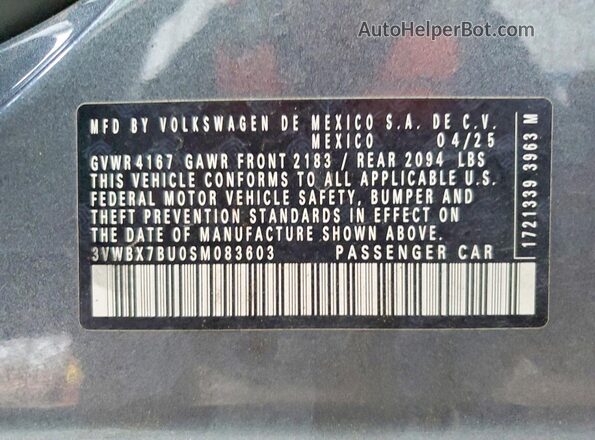 3VWBX7BU0SM083603 2025 VOLKSWAGEN JETTA Gray 