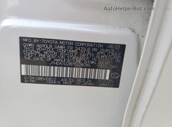 JTHDA1D28P5128286 2023 LEXUS IS White VIN sticker view