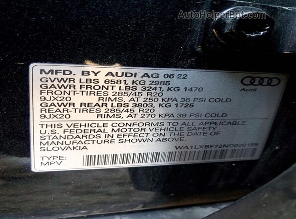WA1LXBF72ND020155 2022 AUDI Q7 Black Панорамний вид салону 360°