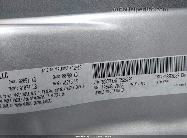 3C3CFFKH7JT528726 2018 FIAT 500 Silver 