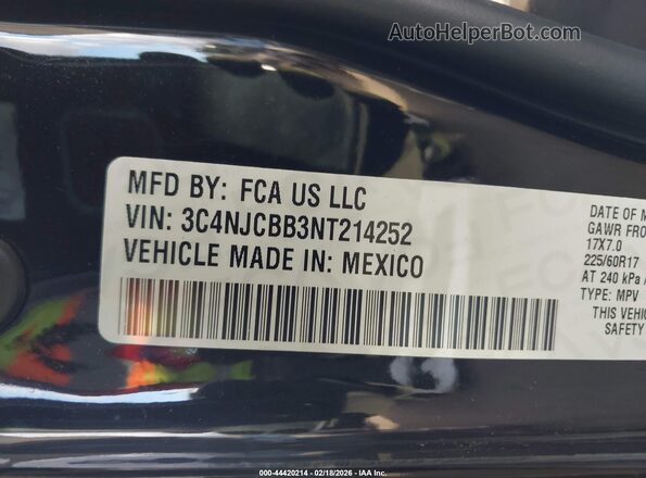 3C4NJCBB3NT214252 2022 JEEP COMPASS Черный Вид подкапотного пространства