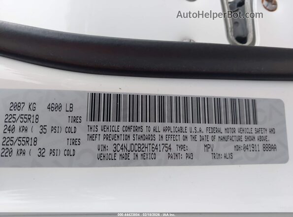 3C4NJDCB2HT641754 2017 JEEP NEW COMPASS White 