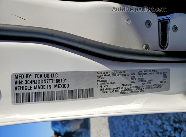 3C4NJDDN7TT186191 2026 JEEP COMPASS White Widok komory silnika